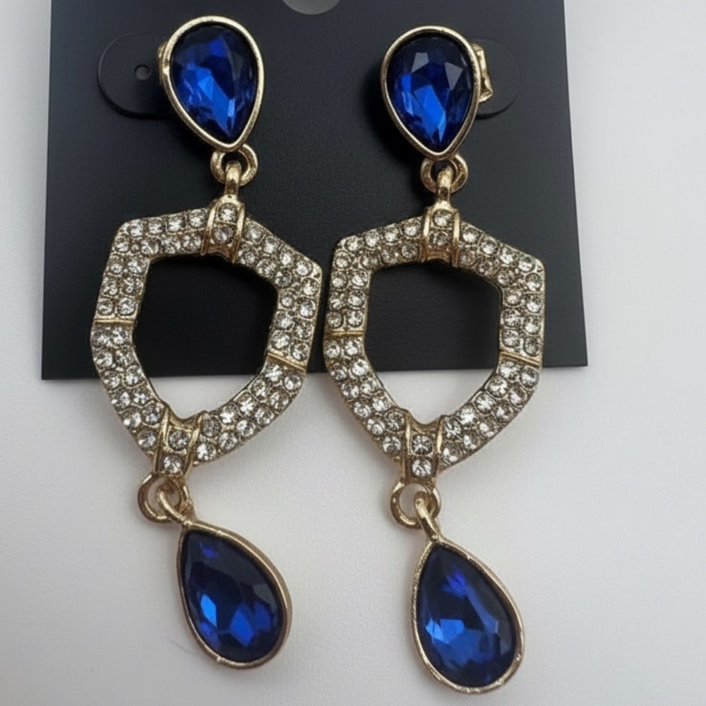 Saks Fifth Avenue Gold and Blue Geometric Earrings - Picture 5 of 7